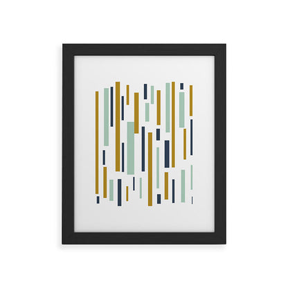 Interrupted Lines Mid-Century Modern Minimalist Pattern in Navy Blue, Teal Mint, Gold Mustard, White Framed Art Print Gallery Image 40