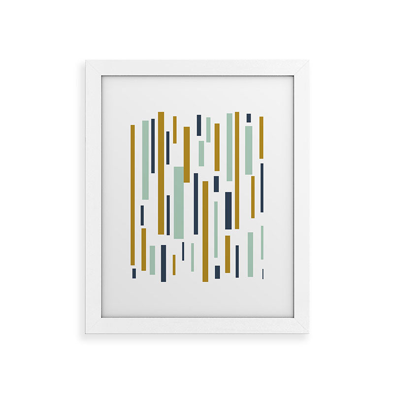 Interrupted Lines Mid-Century Modern Minimalist Pattern in Navy Blue, Teal Mint, Gold Mustard, White Framed Art Print Gallery Image 70