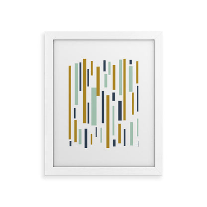 Interrupted Lines Mid-Century Modern Minimalist Pattern in Navy Blue, Teal Mint, Gold Mustard, White Framed Art Print Gallery Image 75