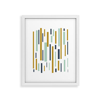 Interrupted Lines Mid-Century Modern Minimalist Pattern in Navy Blue, Teal Mint, Gold Mustard, White Framed Art Print Gallery Image 36