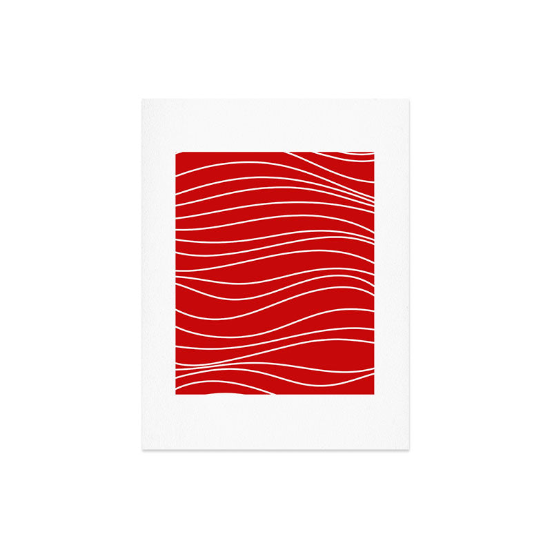 Line Waves in Bright Red and White - Minimalist Abstract Pattern Art Print Gallery Image 6