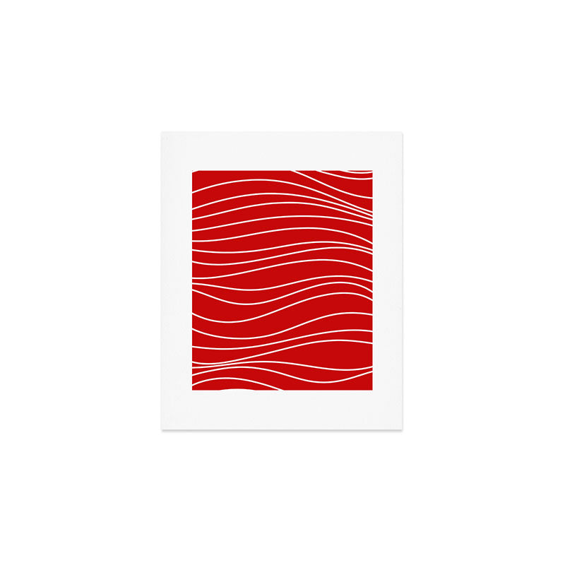 Line Waves in Bright Red and White - Minimalist Abstract Pattern Art Print Gallery Image 1