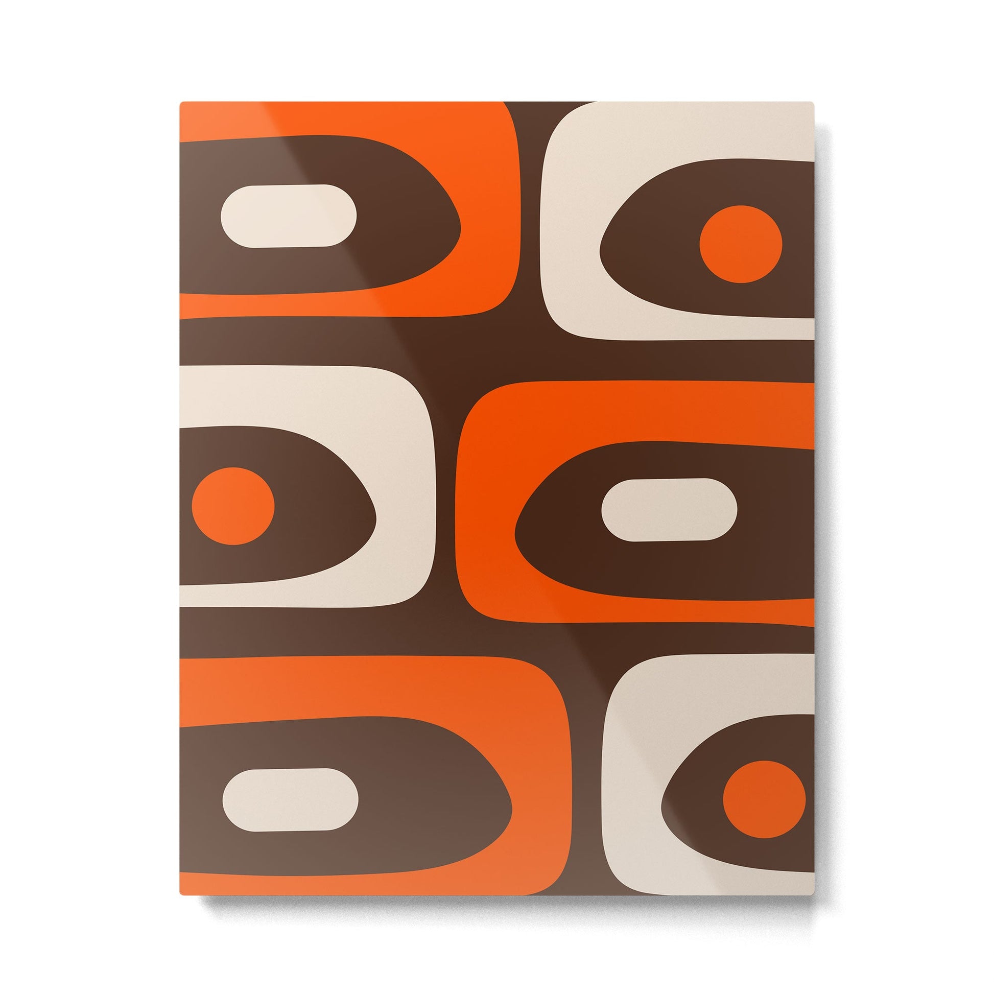 Retro 70s Aesthetic Abstract Mid Century Modern Minimalist Piquet Pattern Brown and Orange Metal Print Gallery Image 3