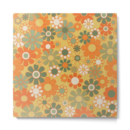 Retro 70s Floral Pattern in Mossy Sage Olive Green Orange Mustard Metal Print Gallery Image 5