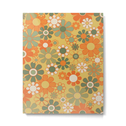 Retro 70s Floral Pattern in Mossy Sage Olive Green Orange Mustard Metal Print Gallery Image 4