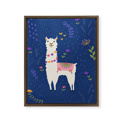 Llama on Blue Framed Canvas Print Gallery Image 8
