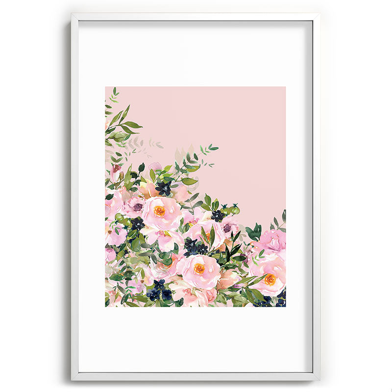 Boho, Vintage, Floral Watercolor, Pink Roses Framed Art Print Gallery Image 110