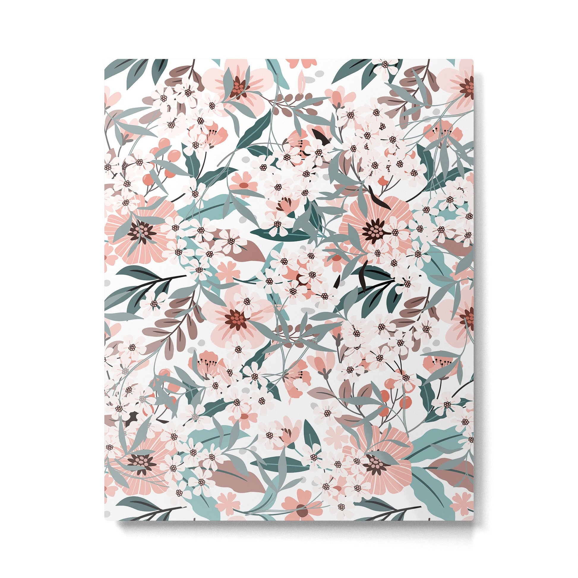 Spring Wildflowers, Floral Prints, Soft Pink and Teal Metal Print Gallery Image 3