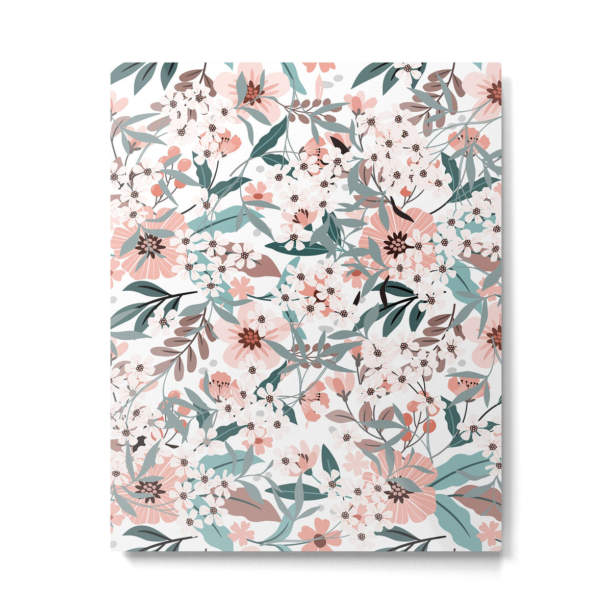 Spring Wildflowers, Floral Prints, Soft Pink and Teal Metal Print Gallery Image 4
