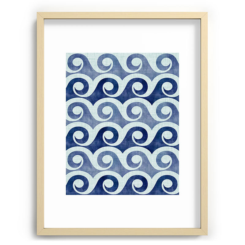 Indigo Geometric Beach Waves Framed Art Print Gallery Image 100