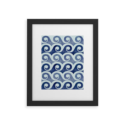 Indigo Geometric Beach Waves Framed Art Print Gallery Image 44
