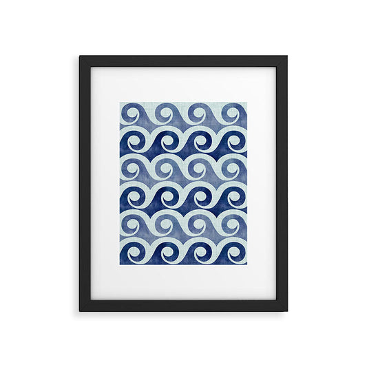Indigo Geometric Beach Waves Framed Art Print Gallery Image 1