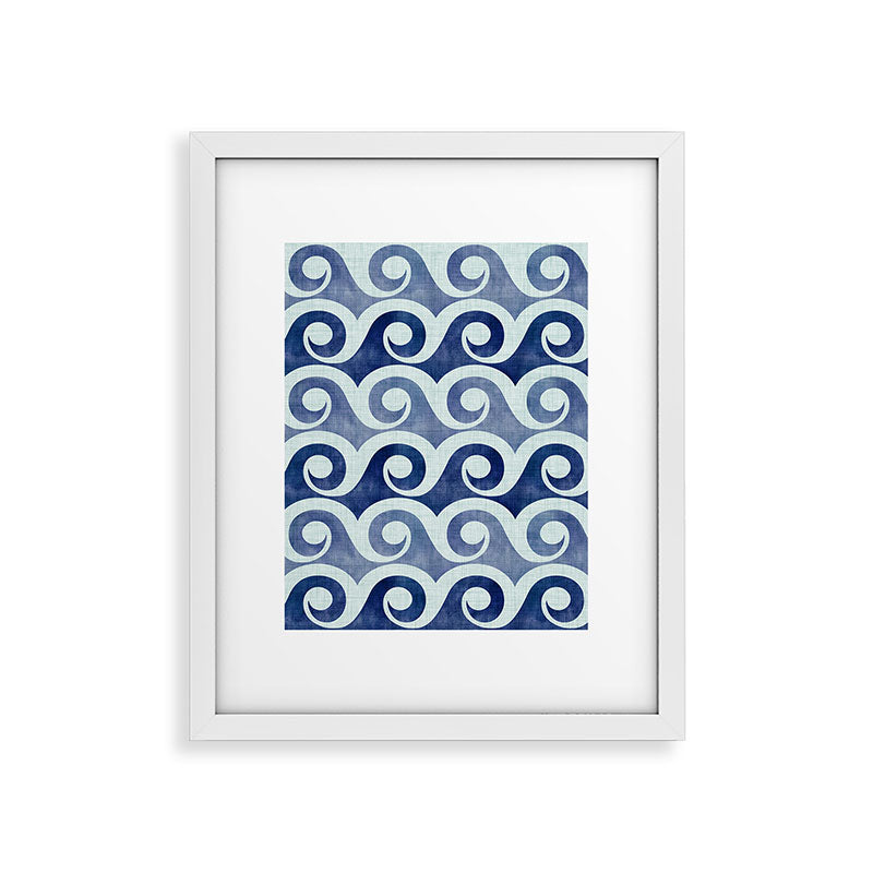 Indigo Geometric Beach Waves Framed Art Print Gallery Image 31