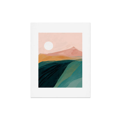 pink, green, gold moon watercolor mountains Art Print Gallery Image 7