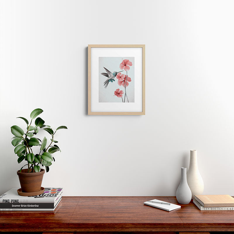 Hummingbird with Hibiscus Framed Art Print Gallery Image 18