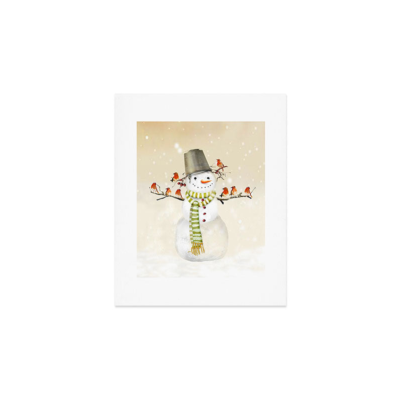 Snowman and Birds Art Print Gallery Image 1