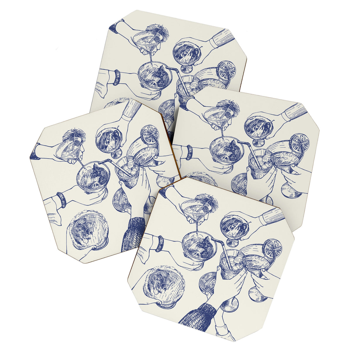 Cheers Dears - Blue Vintage Cocktails Illustration Coaster Gallery Image 1