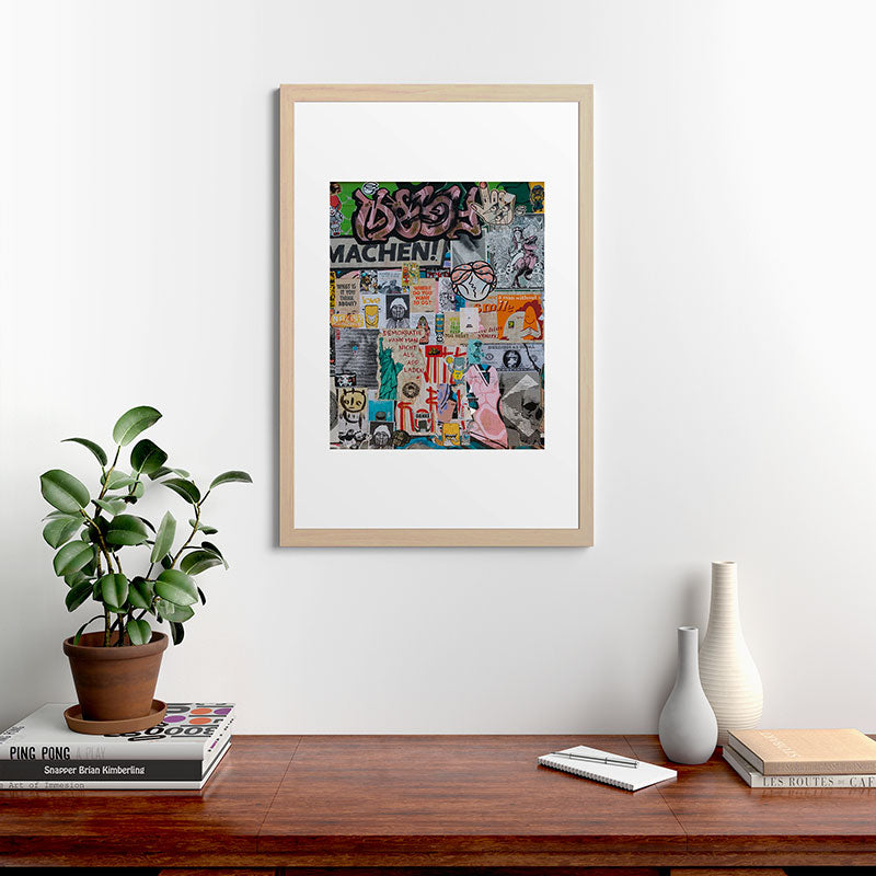 Sticker and graffiti wall background 2 - Berlin street art photography Framed Art Print Gallery Image 48