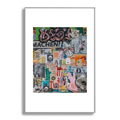 Sticker and graffiti wall background 2 - Berlin street art photography Framed Art Print Gallery Image 100