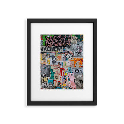 Sticker and graffiti wall background 2 - Berlin street art photography Framed Art Print Gallery Image 1