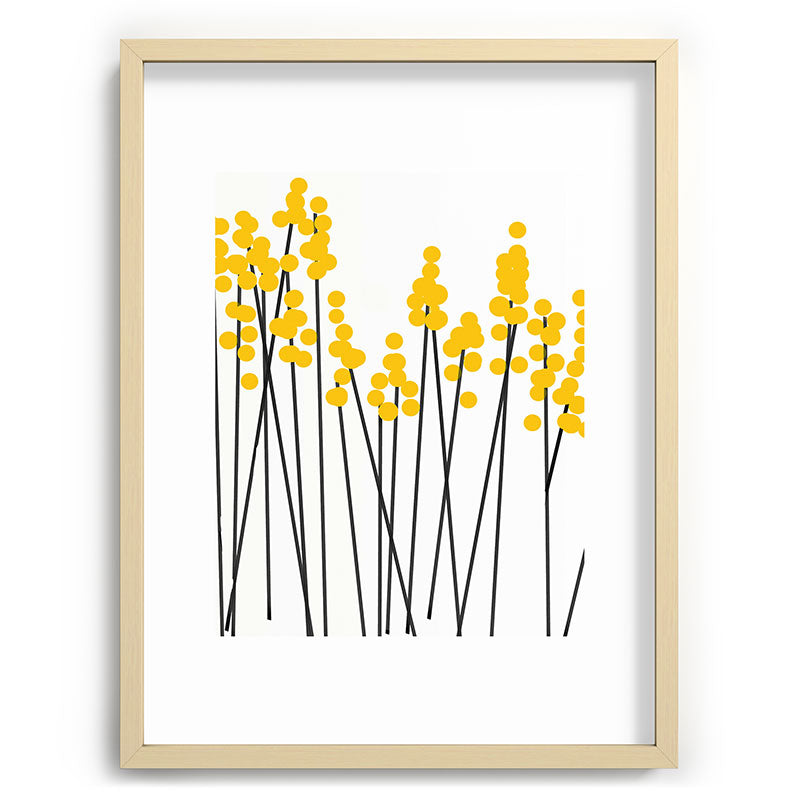 Hello Spring! Yellow/Black Retro Plants on White #decor #society6 #buyart Framed Art Print Gallery Image 99