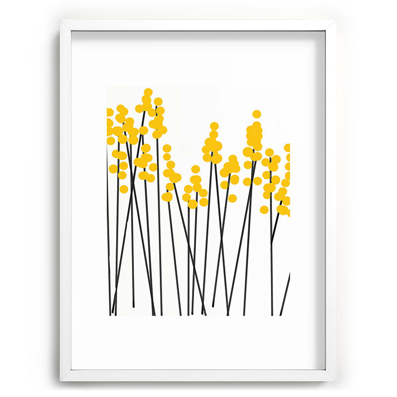 Hello Spring! Yellow/Black Retro Plants on White #decor #society6 #buyart Framed Art Print Gallery Image 107
