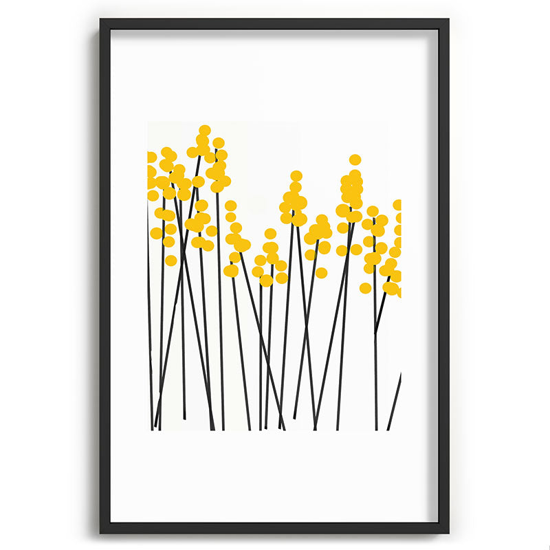 Hello Spring! Yellow/Black Retro Plants on White #decor #society6 #buyart Framed Art Print Gallery Image 85