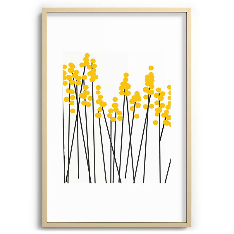 Hello Spring! Yellow/Black Retro Plants on White #decor #society6 #buyart Framed Art Print Gallery Image 102