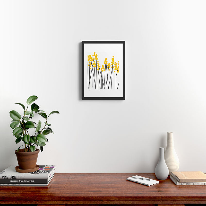 Hello Spring! Yellow/Black Retro Plants on White #decor #society6 #buyart Framed Art Print Gallery Image 4