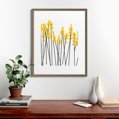 Hello Spring! Yellow/Black Retro Plants on White #decor #society6 #buyart Framed Art Print Gallery Image 58