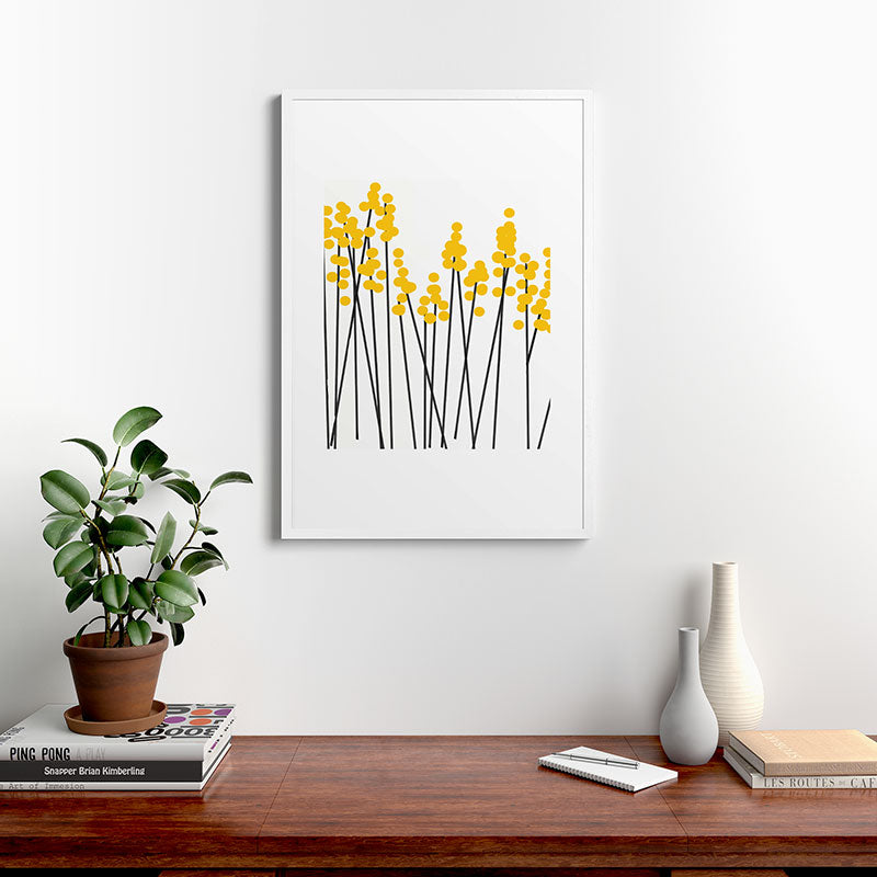 Hello Spring! Yellow/Black Retro Plants on White #decor #society6 #buyart Framed Art Print Gallery Image 37