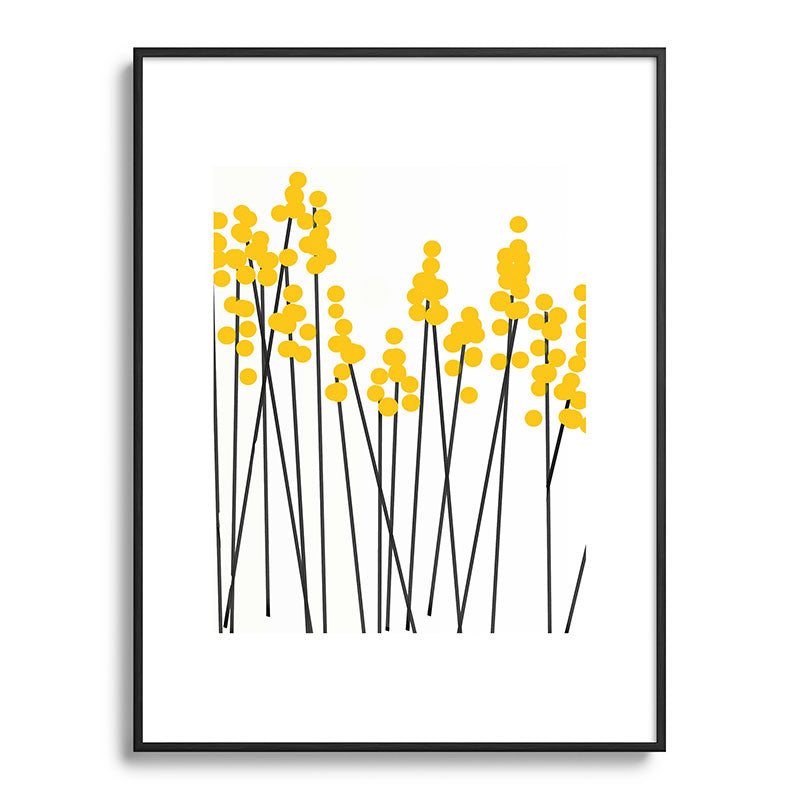 Hello Spring! Yellow/Black Retro Plants on White #decor #society6 #buyart Framed Art Print Gallery Image 116