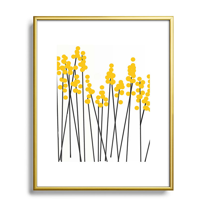 Hello Spring! Yellow/Black Retro Plants on White #decor #society6 #buyart Framed Art Print Gallery Image 120