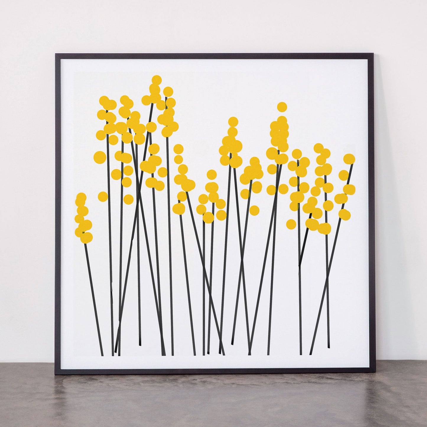 Hello Spring! Yellow/Black Retro Plants on White #decor #society6 #buyart Framed Art Print Gallery Image 11