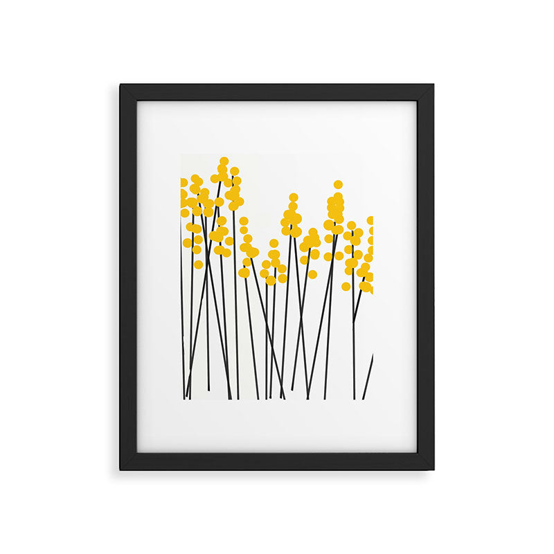 Hello Spring! Yellow/Black Retro Plants on White #decor #society6 #buyart Framed Art Print Gallery Image 1