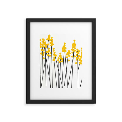 Hello Spring! Yellow/Black Retro Plants on White #decor #society6 #buyart Framed Art Print Gallery Image 1