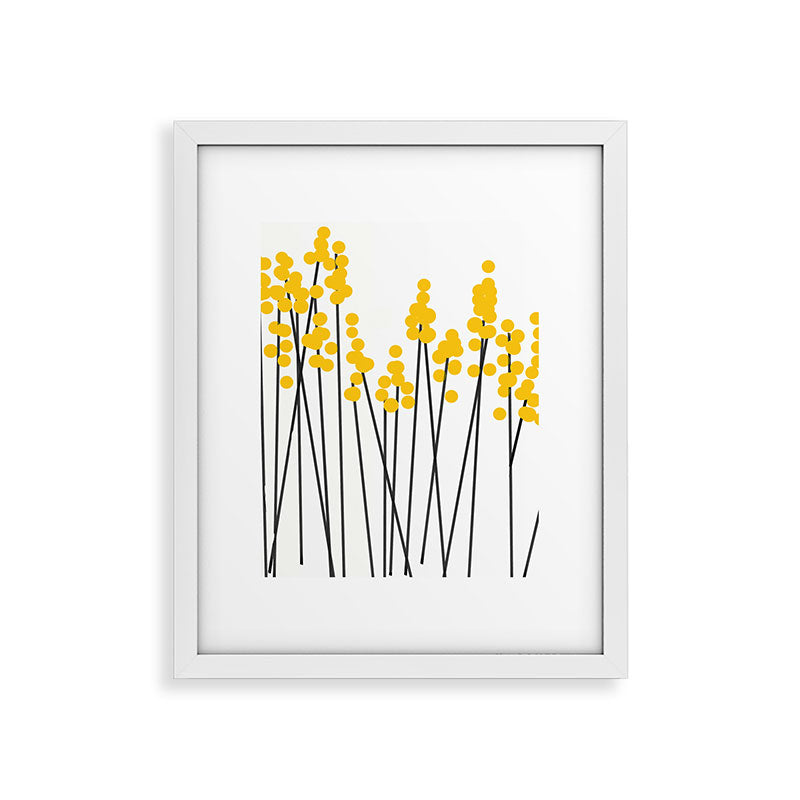 Hello Spring! Yellow/Black Retro Plants on White #decor #society6 #buyart Framed Art Print Gallery Image 30