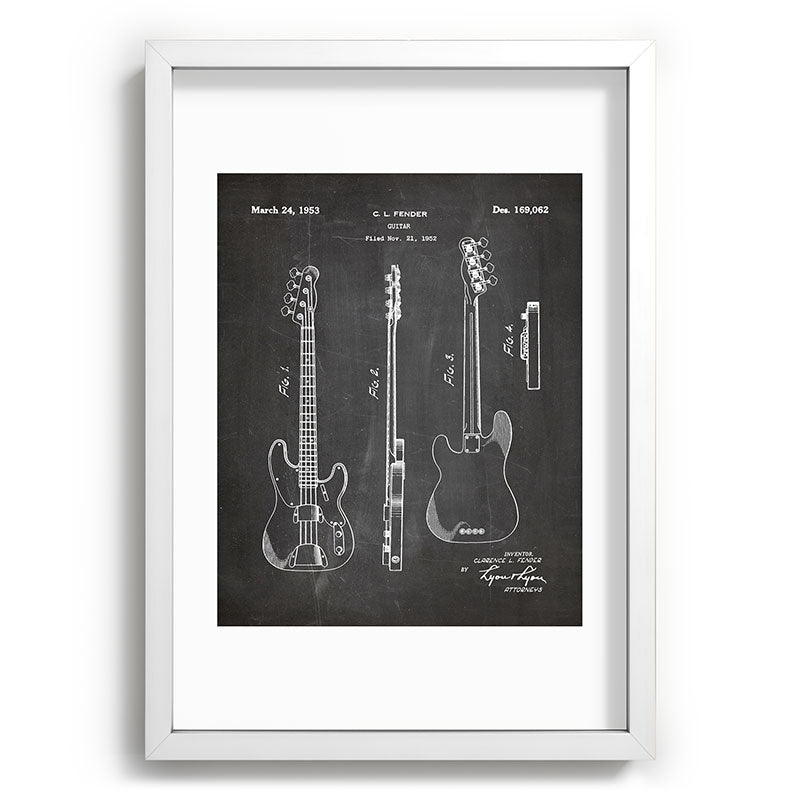 Bass Guitar Patent - Bass Guitarist Art - Black Chalkboard Framed Art Print Gallery Image 105