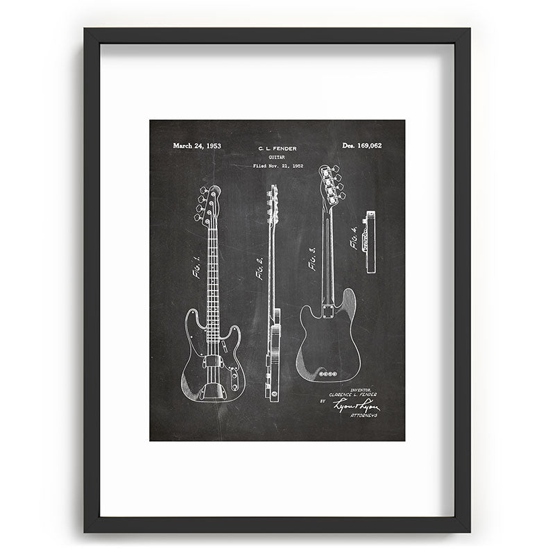 Bass Guitar Patent - Bass Guitarist Art - Black Chalkboard Framed Art Print Gallery Image 84