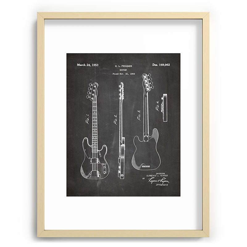 Bass Guitar Patent - Bass Guitarist Art - Black Chalkboard Framed Art Print Gallery Image 100
