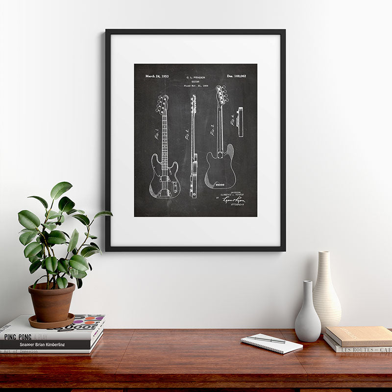 Bass Guitar Patent - Bass Guitarist Art - Black Chalkboard Framed Art Print Gallery Image 9