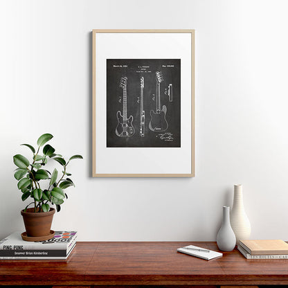 Bass Guitar Patent - Bass Guitarist Art - Black Chalkboard Framed Art Print Gallery Image 28