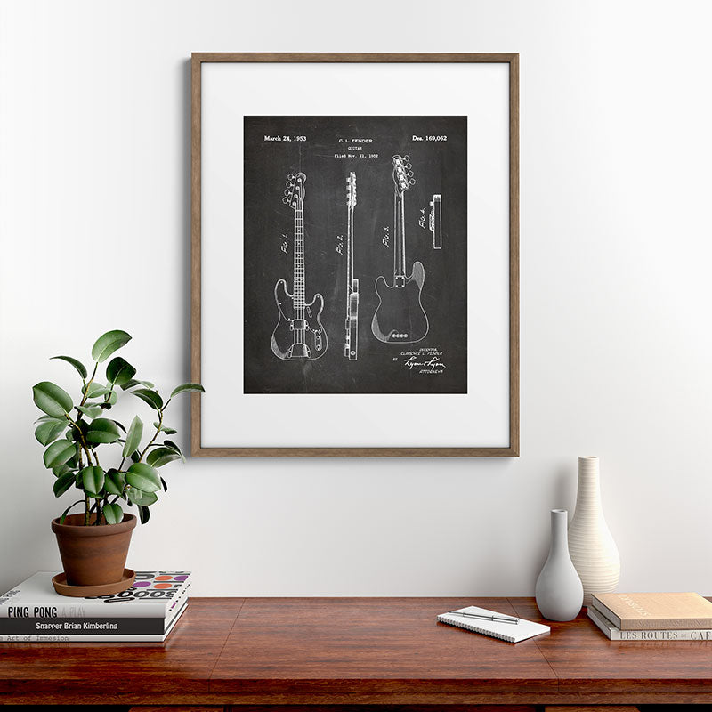 Bass Guitar Patent - Bass Guitarist Art - Black Chalkboard Framed Art Print Gallery Image 19