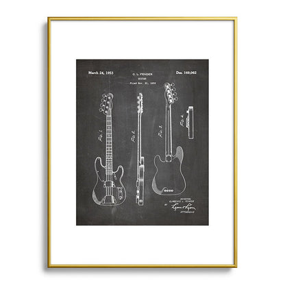 Bass Guitar Patent - Bass Guitarist Art - Black Chalkboard Framed Art Print Gallery Image 125