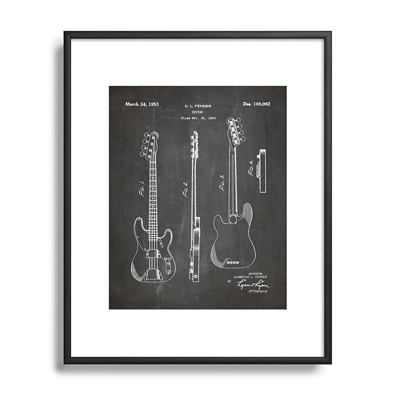 Bass Guitar Patent - Bass Guitarist Art - Black Chalkboard Framed Art Print Gallery Image 112