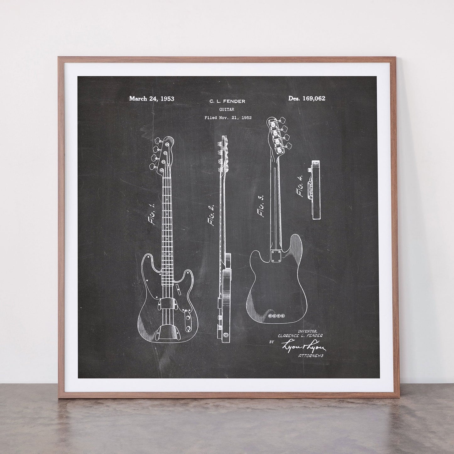 Bass Guitar Patent - Bass Guitarist Art - Black Chalkboard Framed Art Print Gallery Image 21