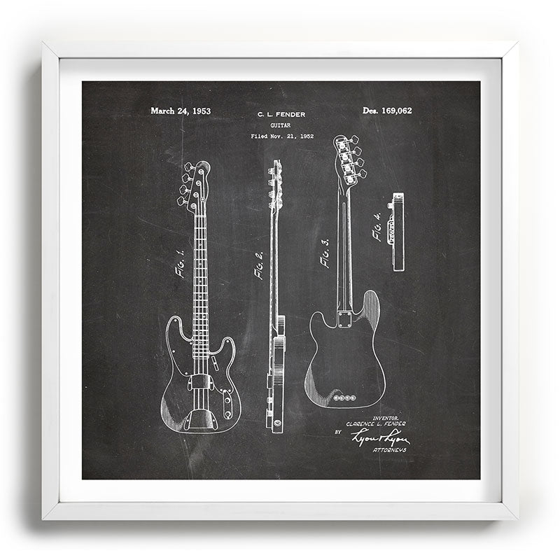 Bass Guitar Patent - Bass Guitarist Art - Black Chalkboard Framed Art Print Gallery Image 118