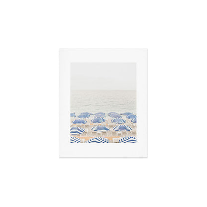 Blue Striped Umbrellas of the French Riviera | Nice, France beach photography Art Print Gallery Image 1