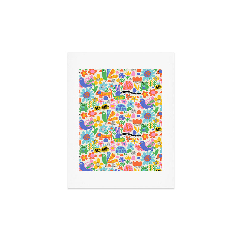Playful Meadow Cute Animals with Motivational Affirmations - Bright Rainbow Art Print Gallery Image 2