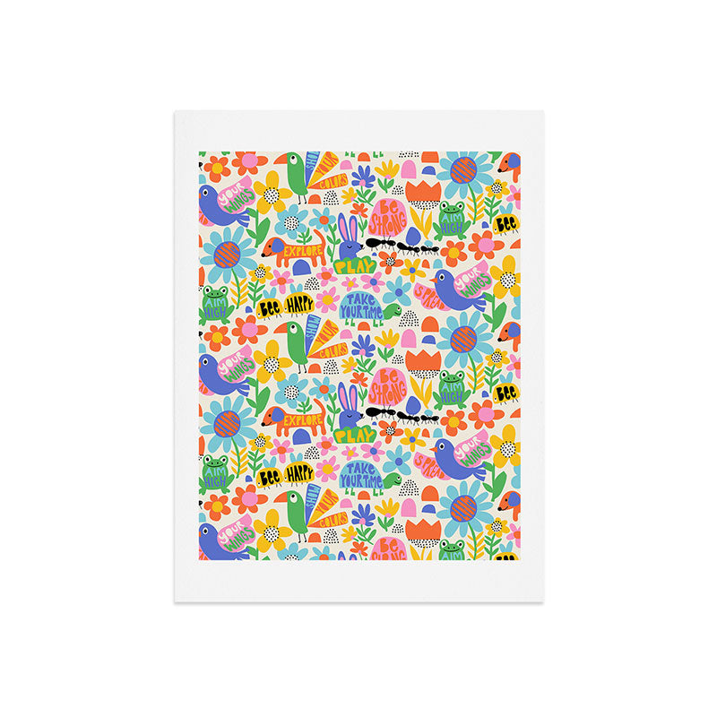 Playful Meadow Cute Animals with Motivational Affirmations - Bright Rainbow Art Print Gallery Image 7